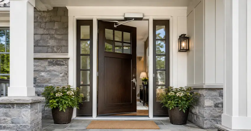residential automatic door opener installed on exterior entry door in Sunnylea, Etobicoke