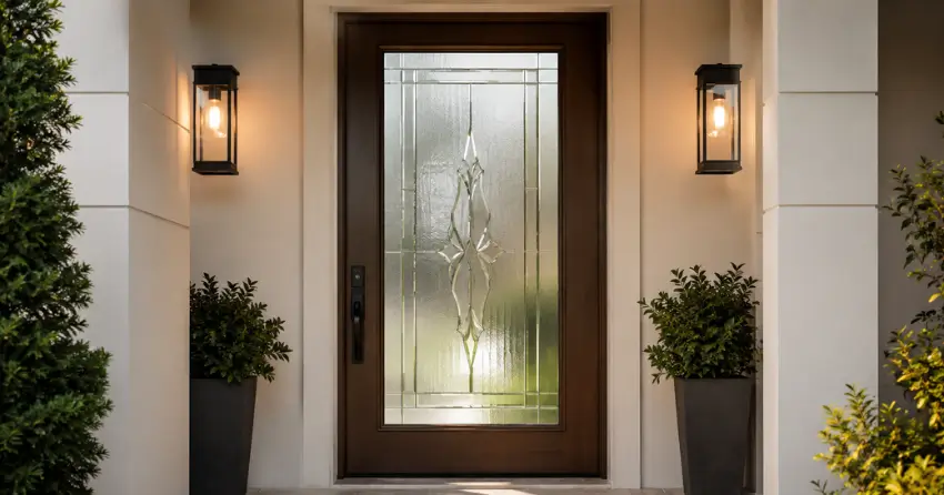 decorative frosted glass panel installed in a front door in Sunnylea, Etobicoke