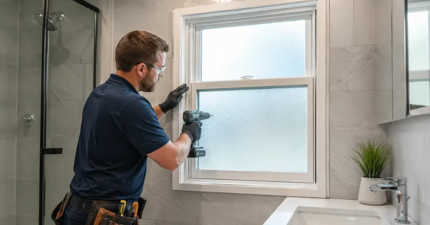 frosted glass installation bathroom window in Sunnylea, Etobicoke