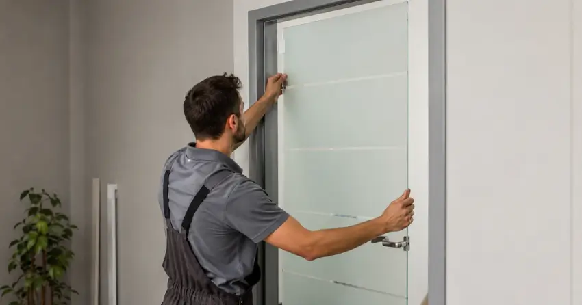 frosted glass interior door panel installation in Sunnylea, Etobicoke