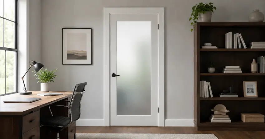 frosted interior door installed in home office in Sunnylea, Etobicoke