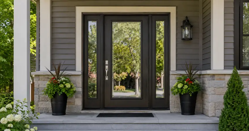 glass entry door with sidelights on a home in Sunnylea, Etobicoke