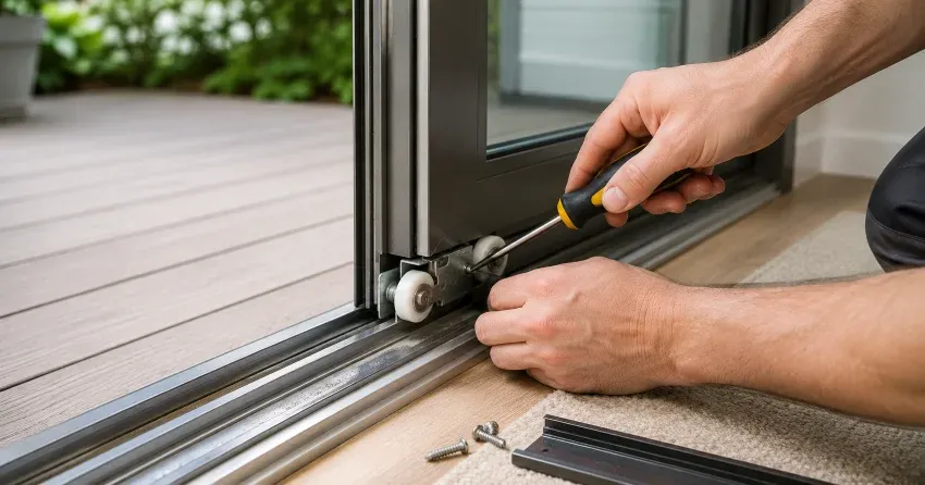 sliding door fix Sunnylea, Etobicoke technician diagnosing track issue
