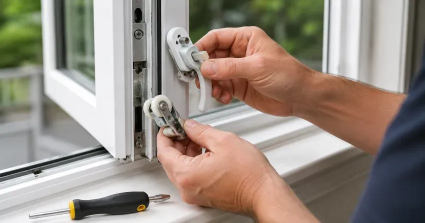 technician performing broken window repair Thistletown, Etobicoke on a sliding window