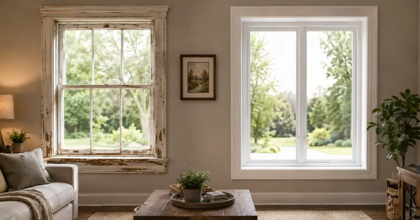side by side comparison of old and new window in Etobicoke