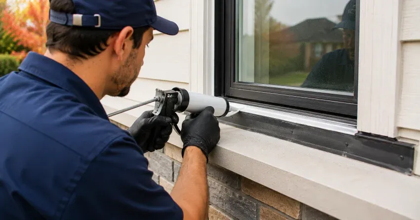 technician inspecting window flashing for leak source in Westmount, Etobicoke