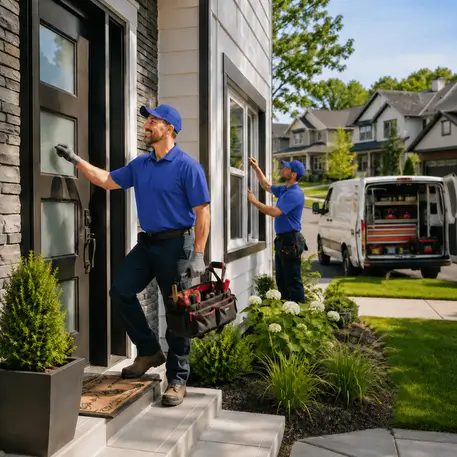 Trained crews completing door and window installations across a wide local service area